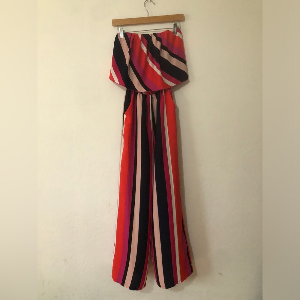 Vici Striped Strapless Wide-Leg Jumpsuit - Multicolor